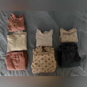 3 pairs of Carter's Girls Pink and white Matching Set with Denim Overalls